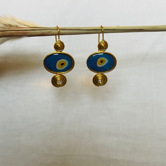 Evil Eye & Glass Dangle Earrings - Picture 6 of 9